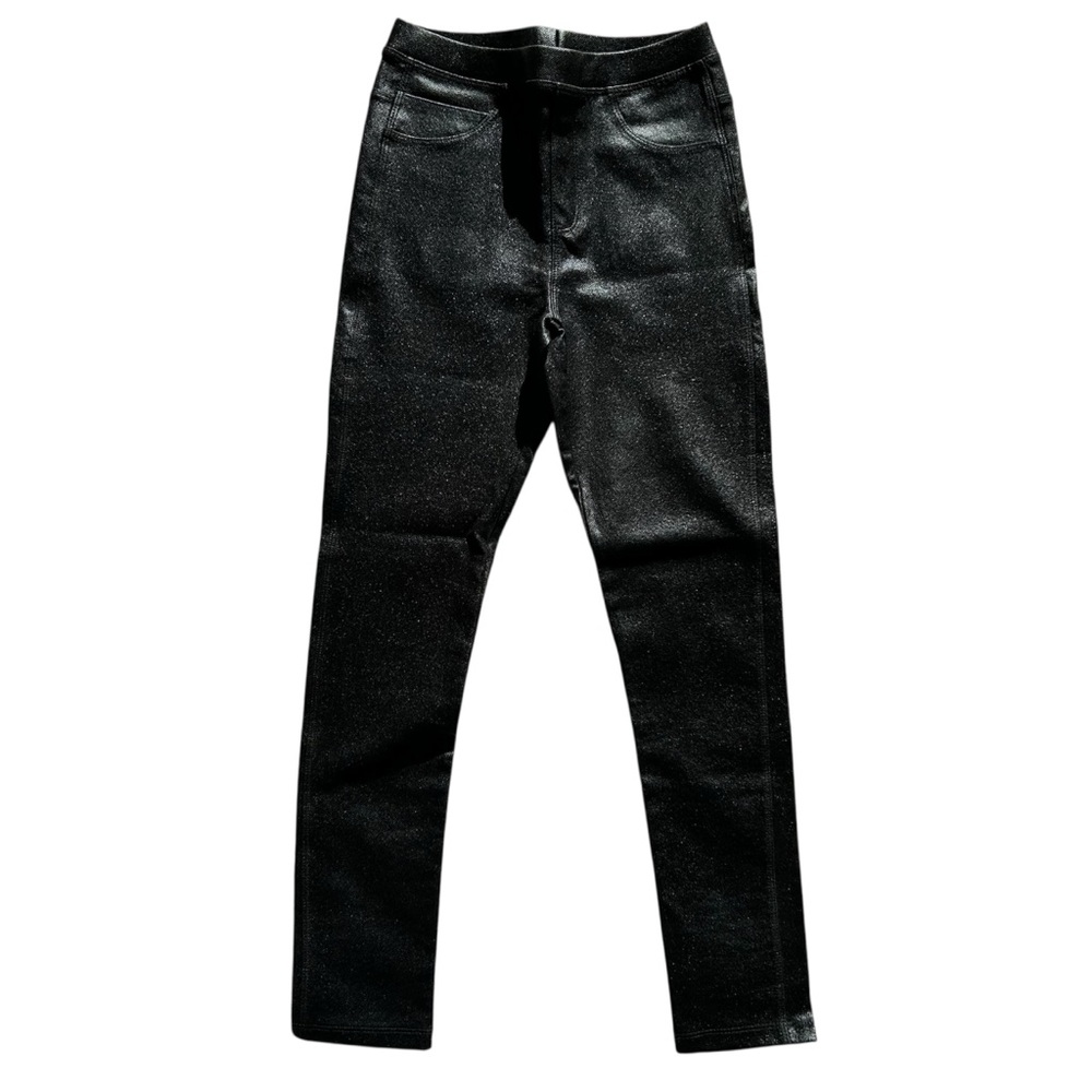 Zara Black Sparkly Faux Leather Stretchy Jean Leggings Two Back Pockets Size 10